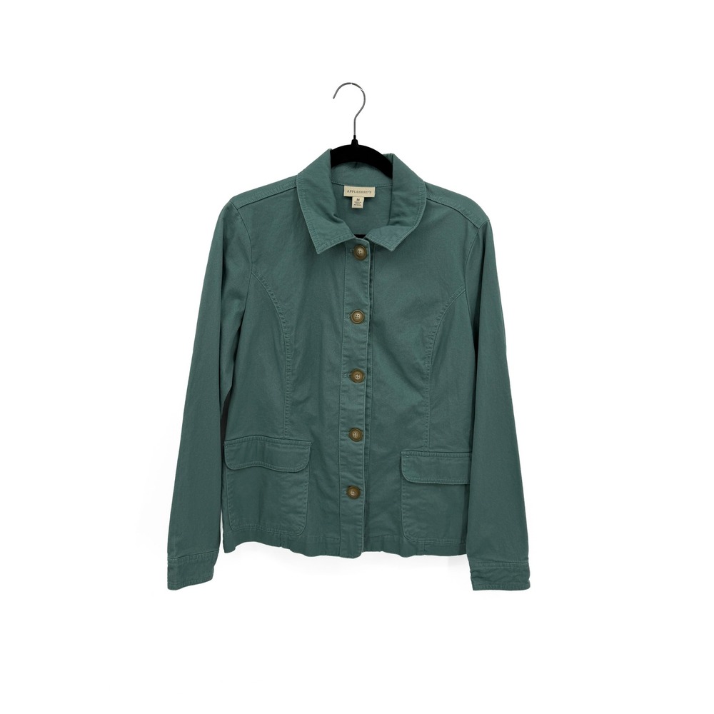 Appleseed's Utility Jacket Women Size M Green Button Up Twill Coat A31679